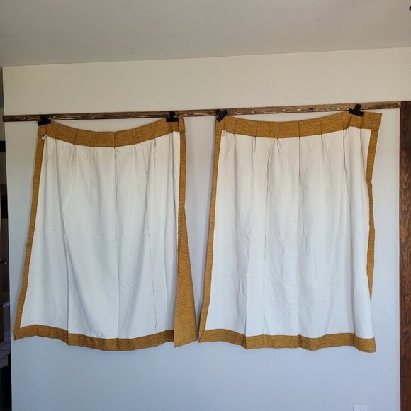 VTG JC PENNEY FASHION MANOR Pinch Pleats Curtains  Orange, Yellow & Green Woven - Picture 2 of 2